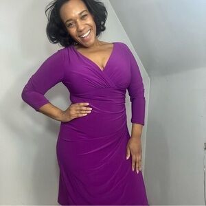 Ralph Lauren purple bodycon dress faux wrap midi classic everyday business comfy